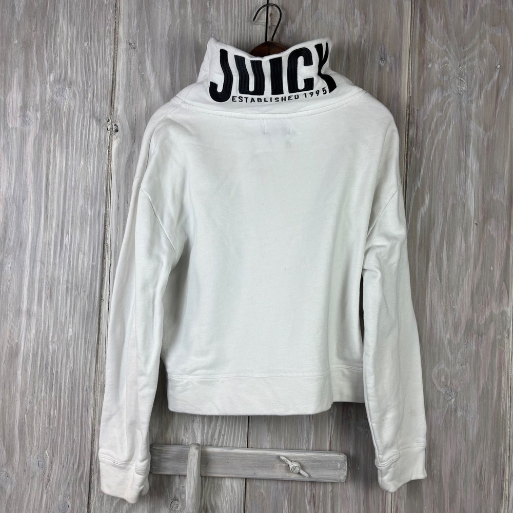 Juicy Couture White 1/4 zip Sweatshirt Collar Spellout Top Shirt Size L VTG‎ Y2K